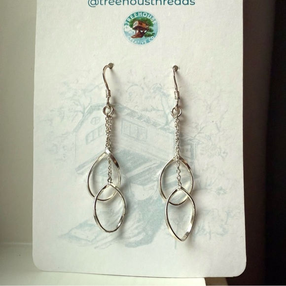 Teardrop Twist Interlocking Mobile Chain 925 Sterling Silver Dangle Earrings - Picture 4 of 5